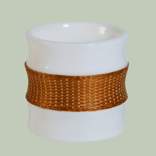 Bamboo Node Inspired Porcelain and Bamboo Woven Cup – Eco-Friendly Fashion, A Modern Interpretation of Natural Aesthetics