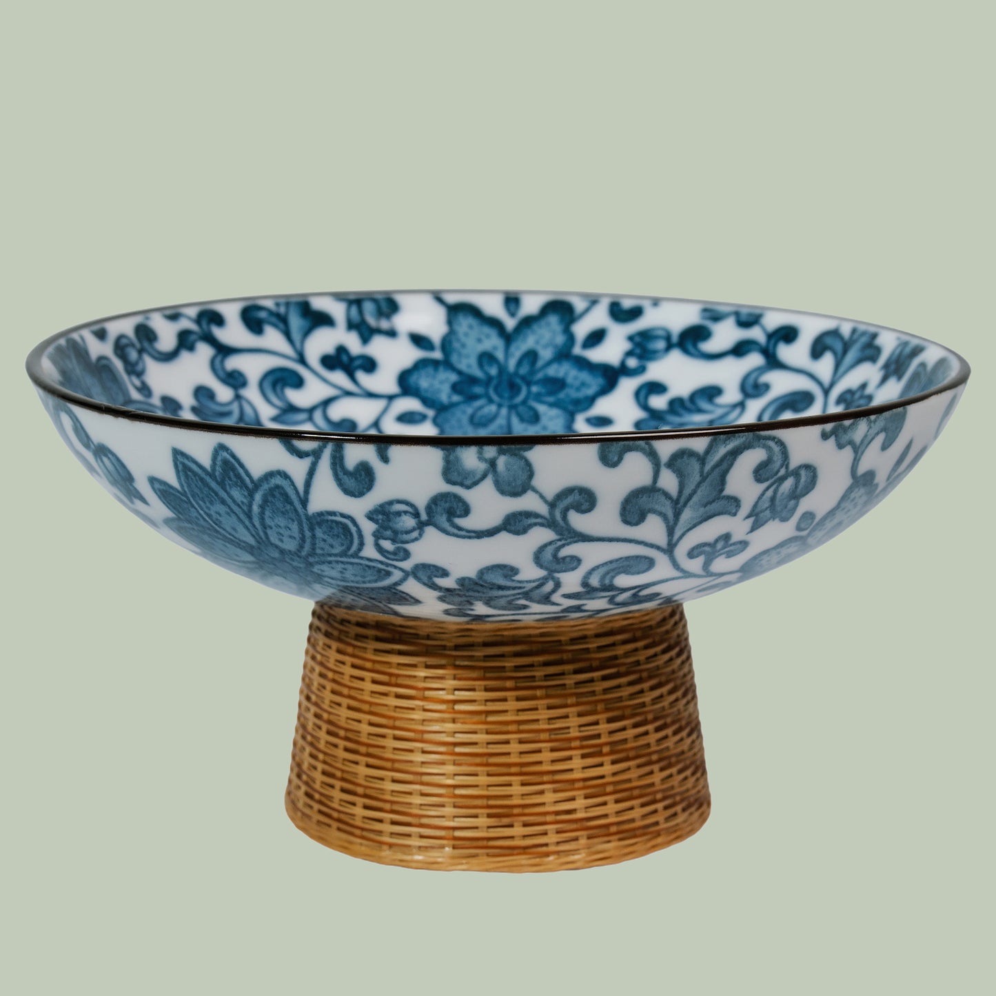 Blue Floral Bamboo Porcelain Bowl,Imperial Retro Blue Floral Dessert Plate