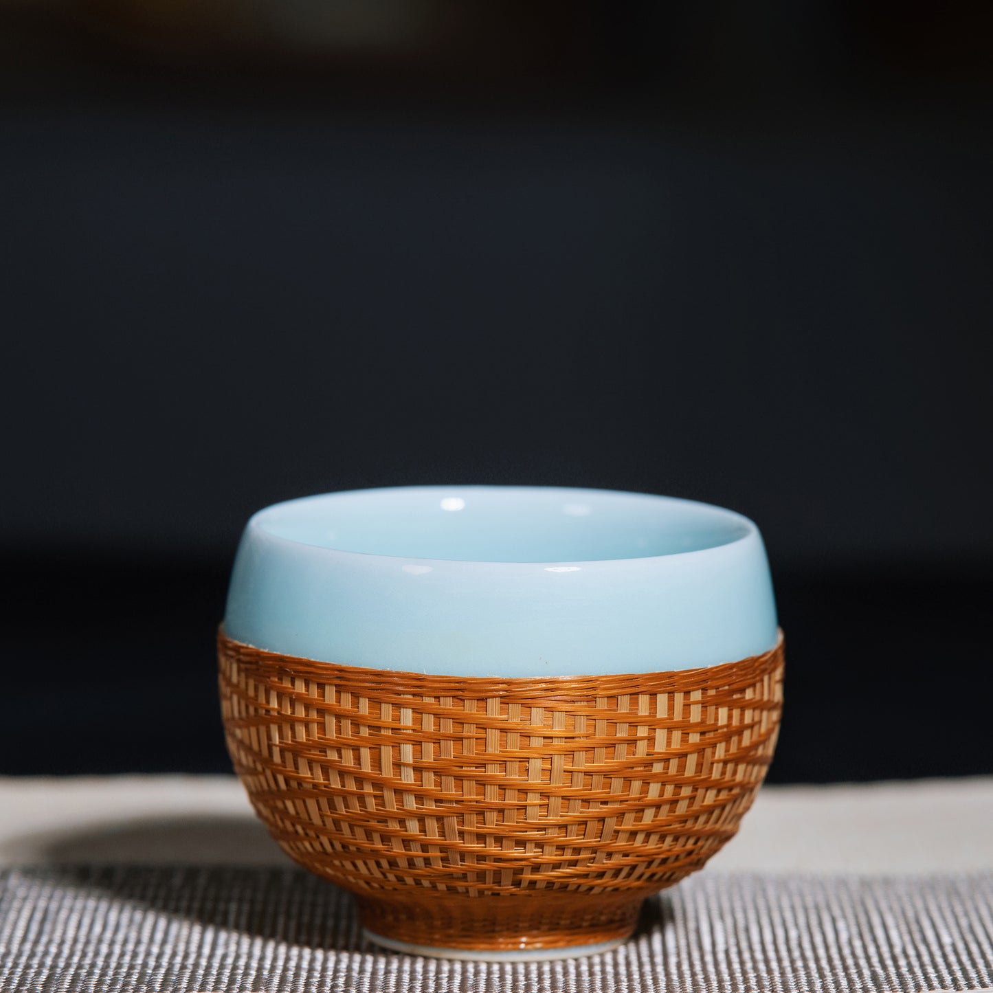 Blue Porcelain and Bamboo Woven Cup – Exquisite Tea and Coffee Cup for Modern Homes