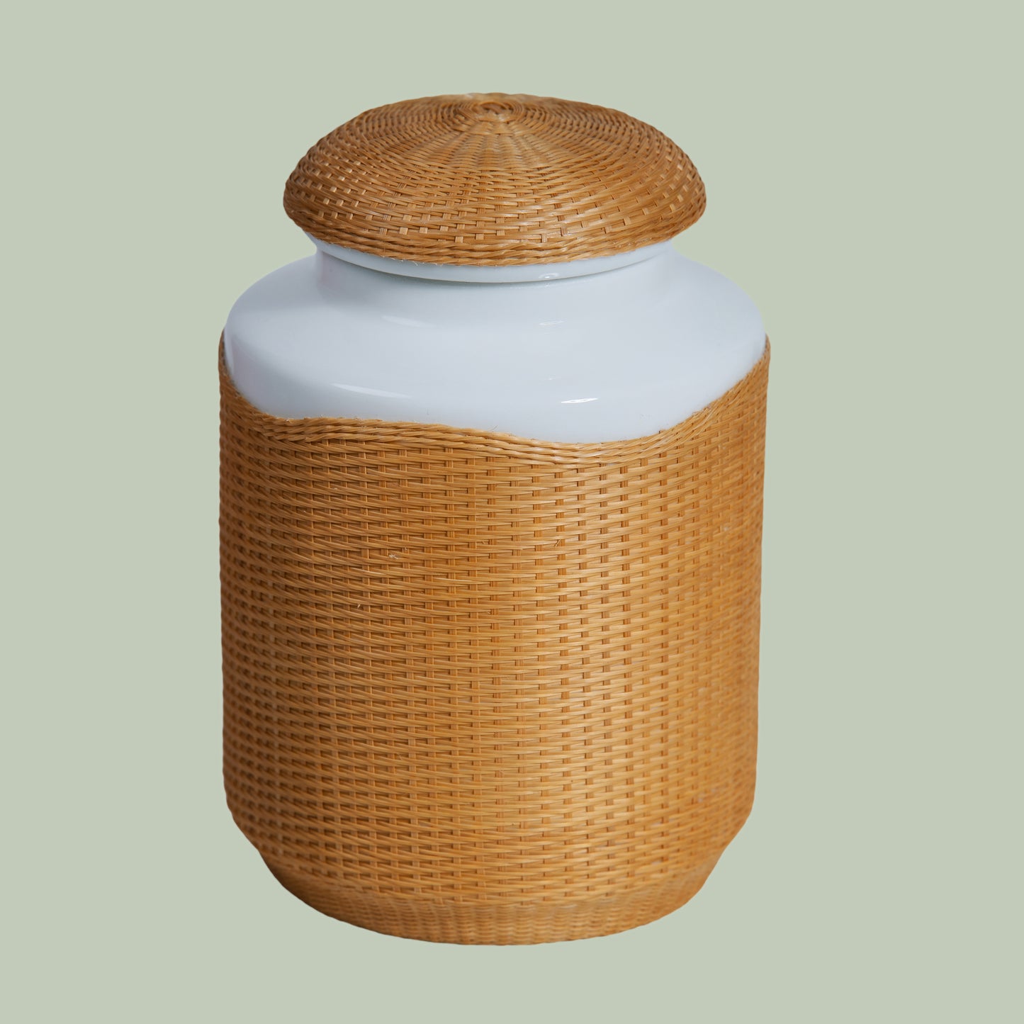 Exquisite Porcelain and Bamboo Woven Tea and Coffee Storage Jar – The Perfect Blend of Freshness and Aesthetics