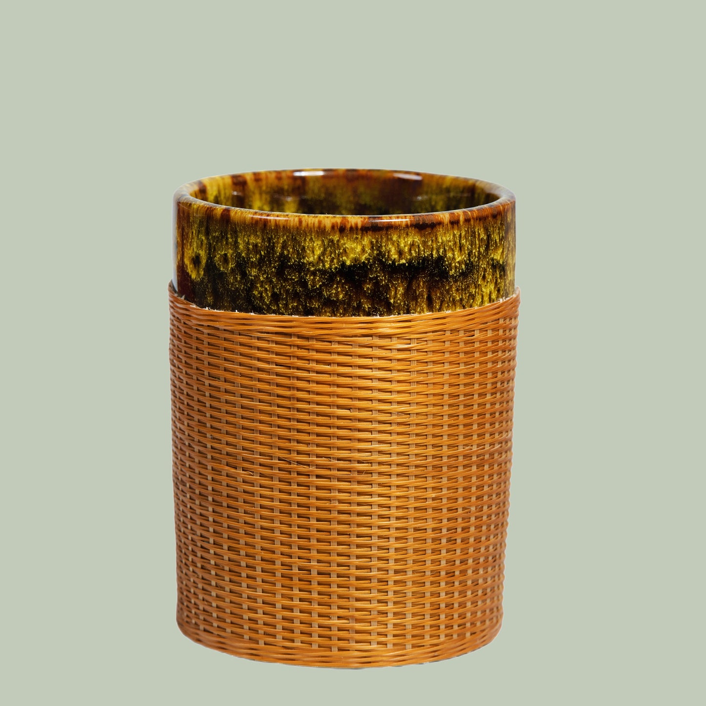 Glazed Porcelain and Bamboo Woven Cup – Perfect Blend of Modern and Natural Styles