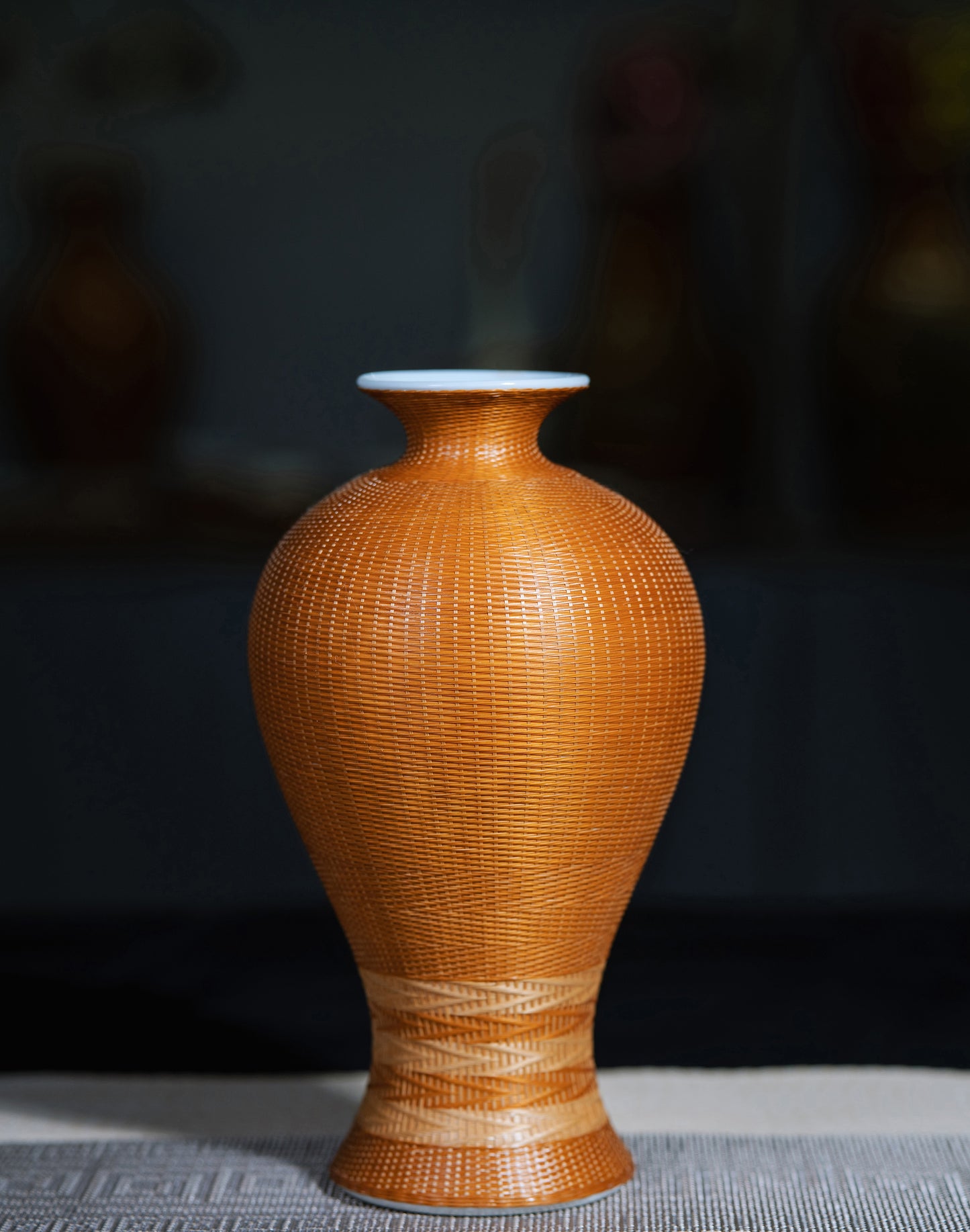 Handcrafted Porcelain and Bamboo Woven Vase – Artistic Excellence for Modern Homes