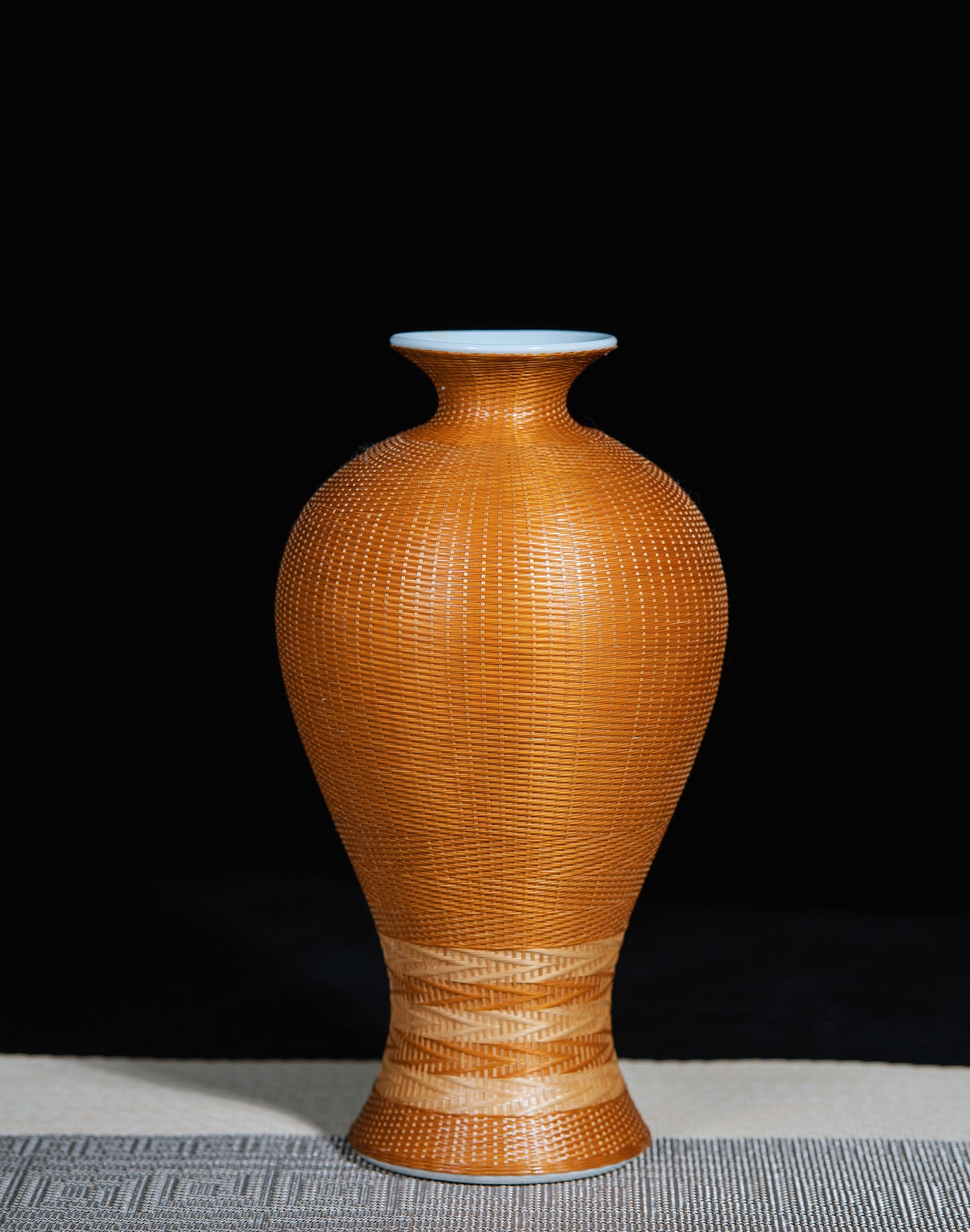 Handcrafted Porcelain and Bamboo Woven Vase – Artistic Excellence for Modern Homes