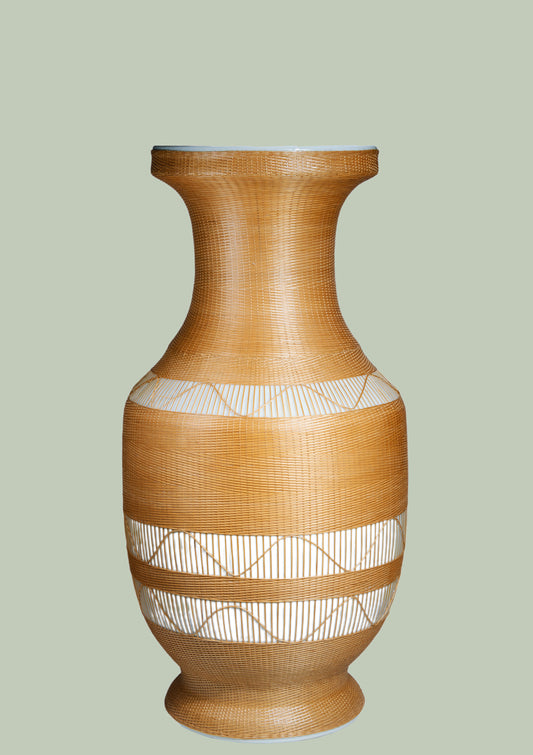 Handcrafted Porcelain and Bamboo Woven Vase – Two Months of Artistry, Artistic Expression of Natural Style