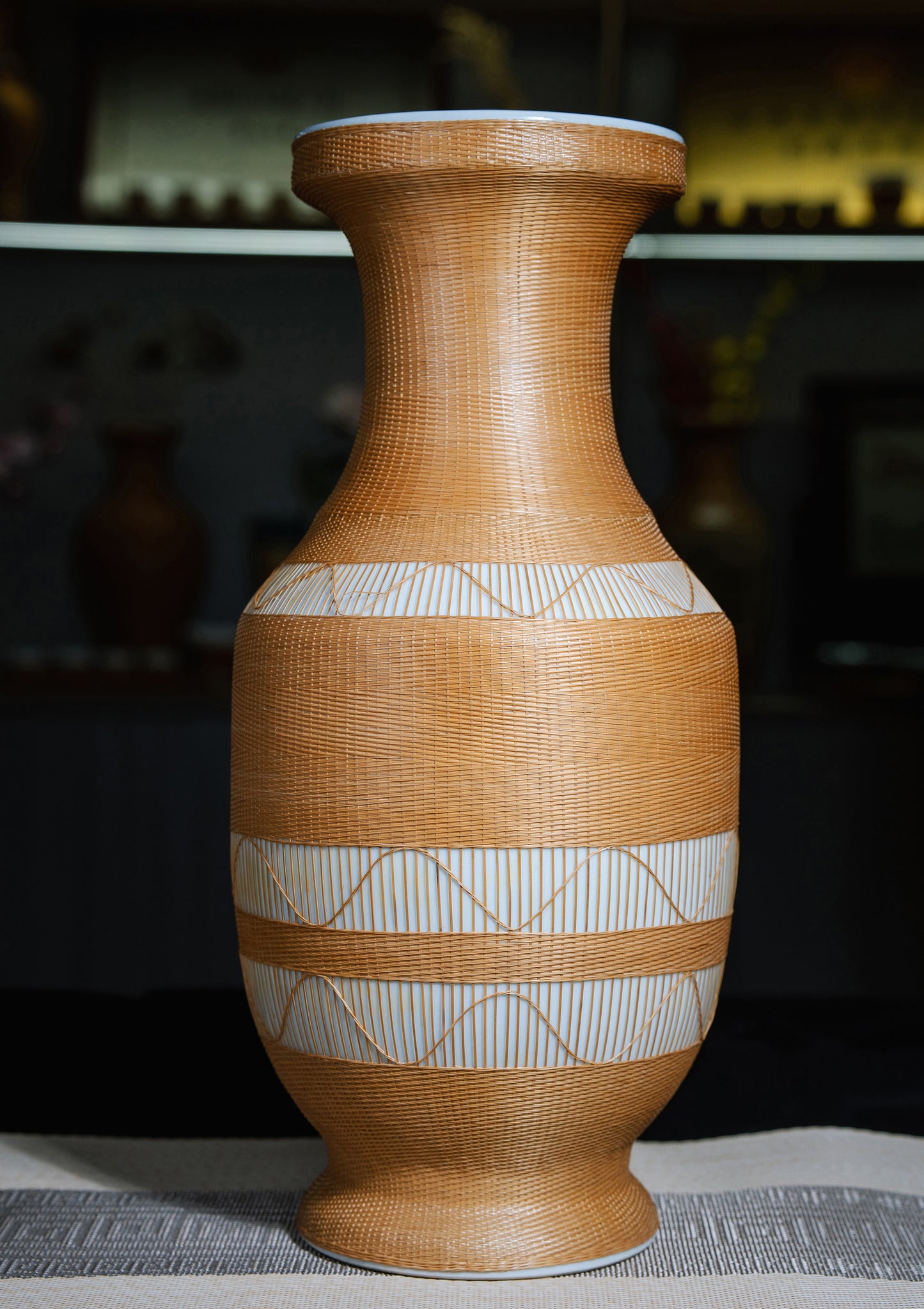 Handcrafted Porcelain and Bamboo Woven Vase – Two Months of Artistry, Artistic Expression of Natural Style