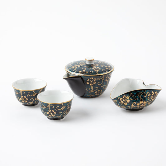 Kutani Aochibu Tessen Tea Set