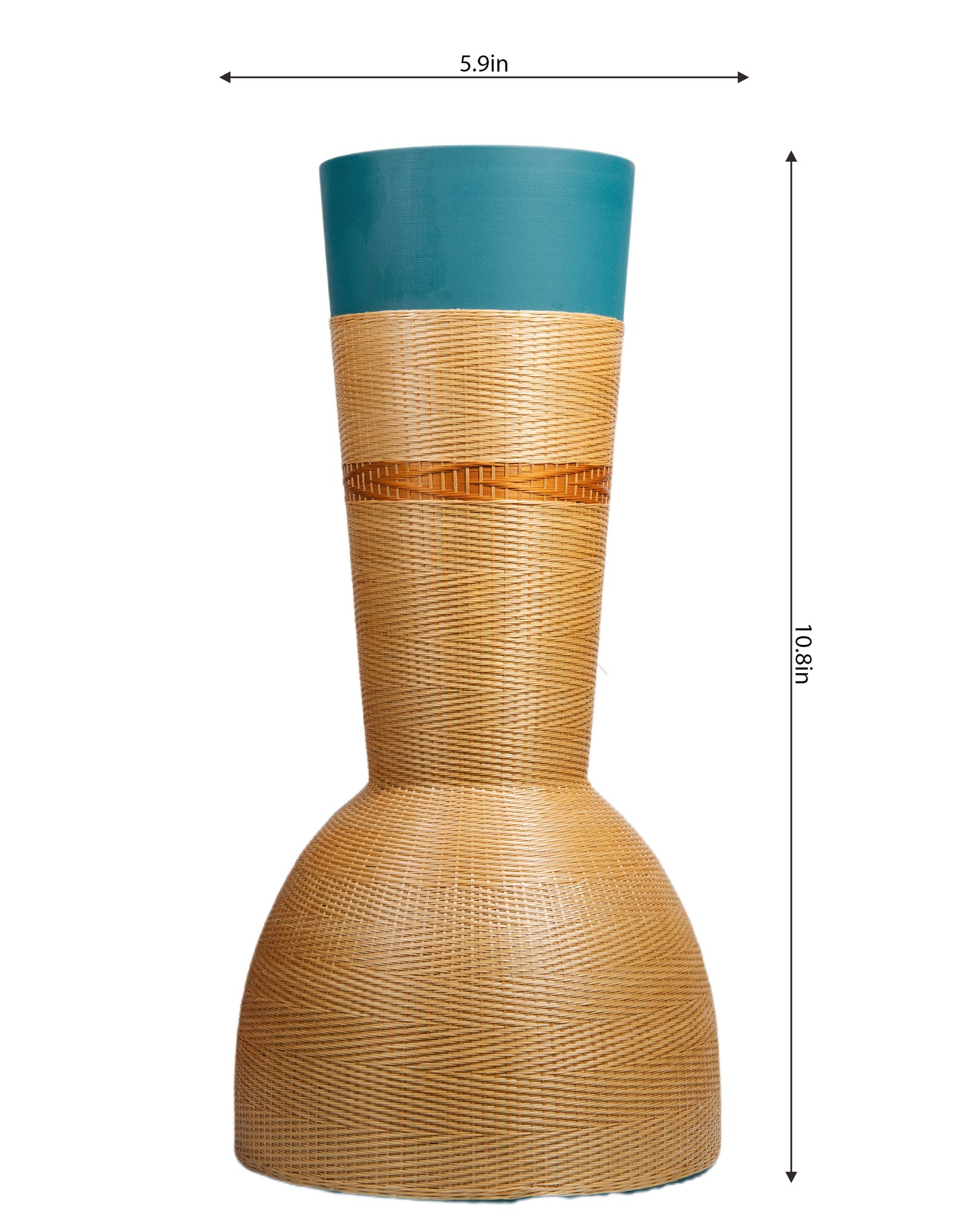 Modern Deep Blue Base Porcelain and Bamboo Woven Vase – A Perfect Blend of Elegance and Tradition