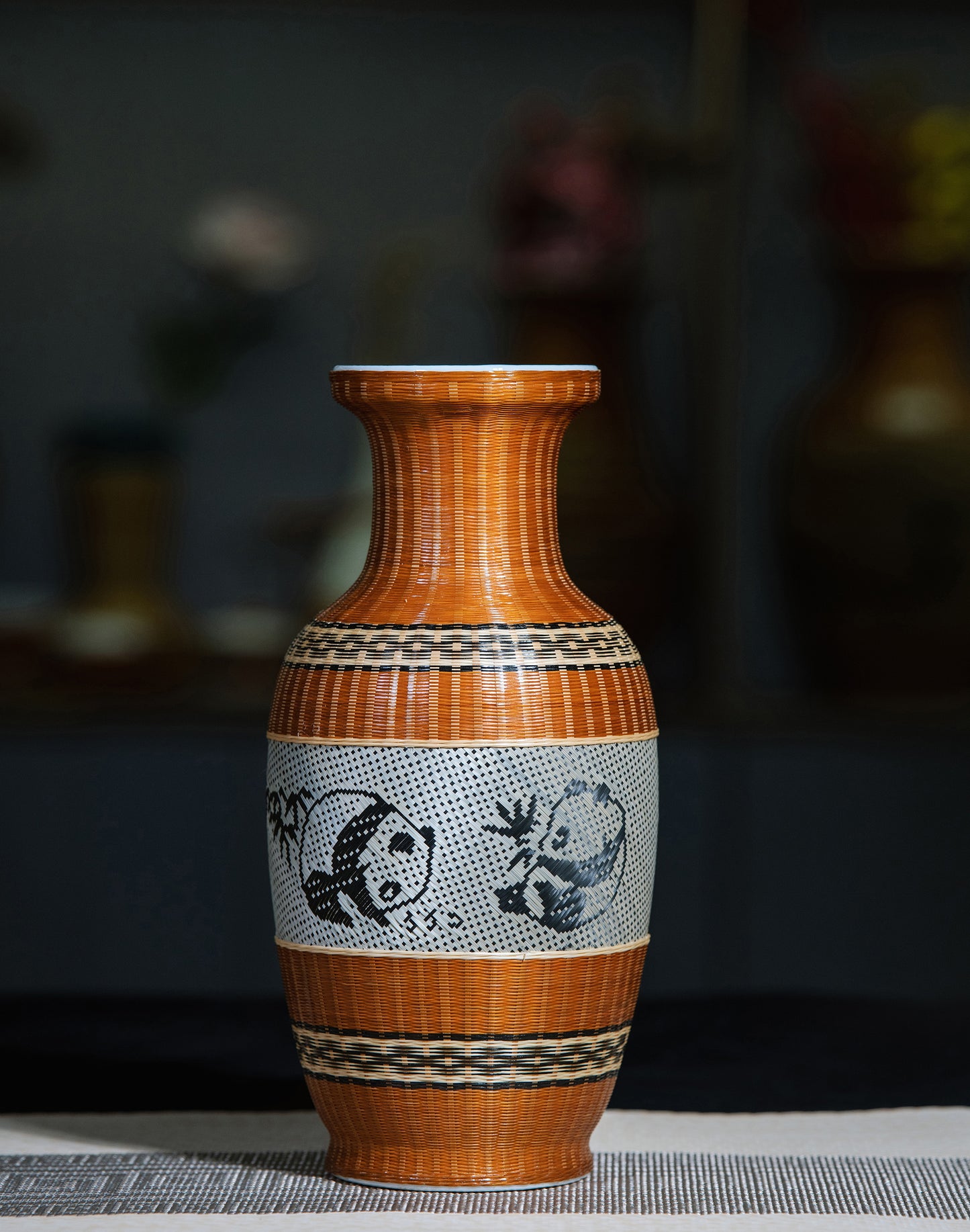 Porcelain and Bamboo Woven Panda Vase – A Blend of Traditional Craft and Natural Beauty