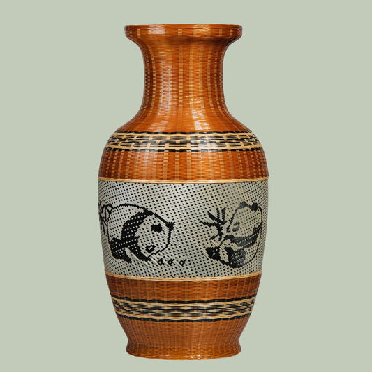 Porcelain and Bamboo Woven Panda Vase – A Blend of Traditional Craft and Natural Beauty