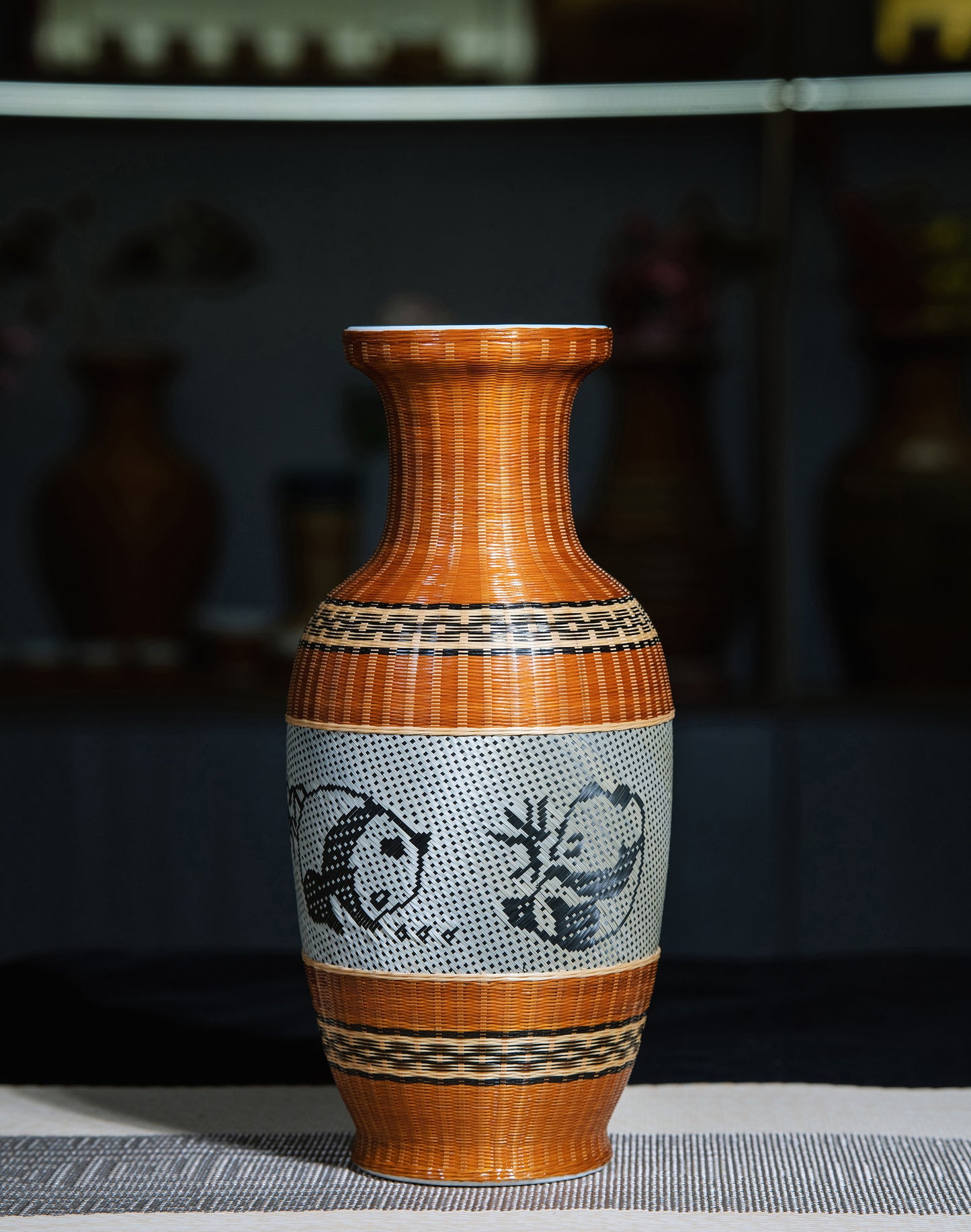 Porcelain and Bamboo Woven Panda Vase – A Blend of Traditional Craft and Natural Beauty