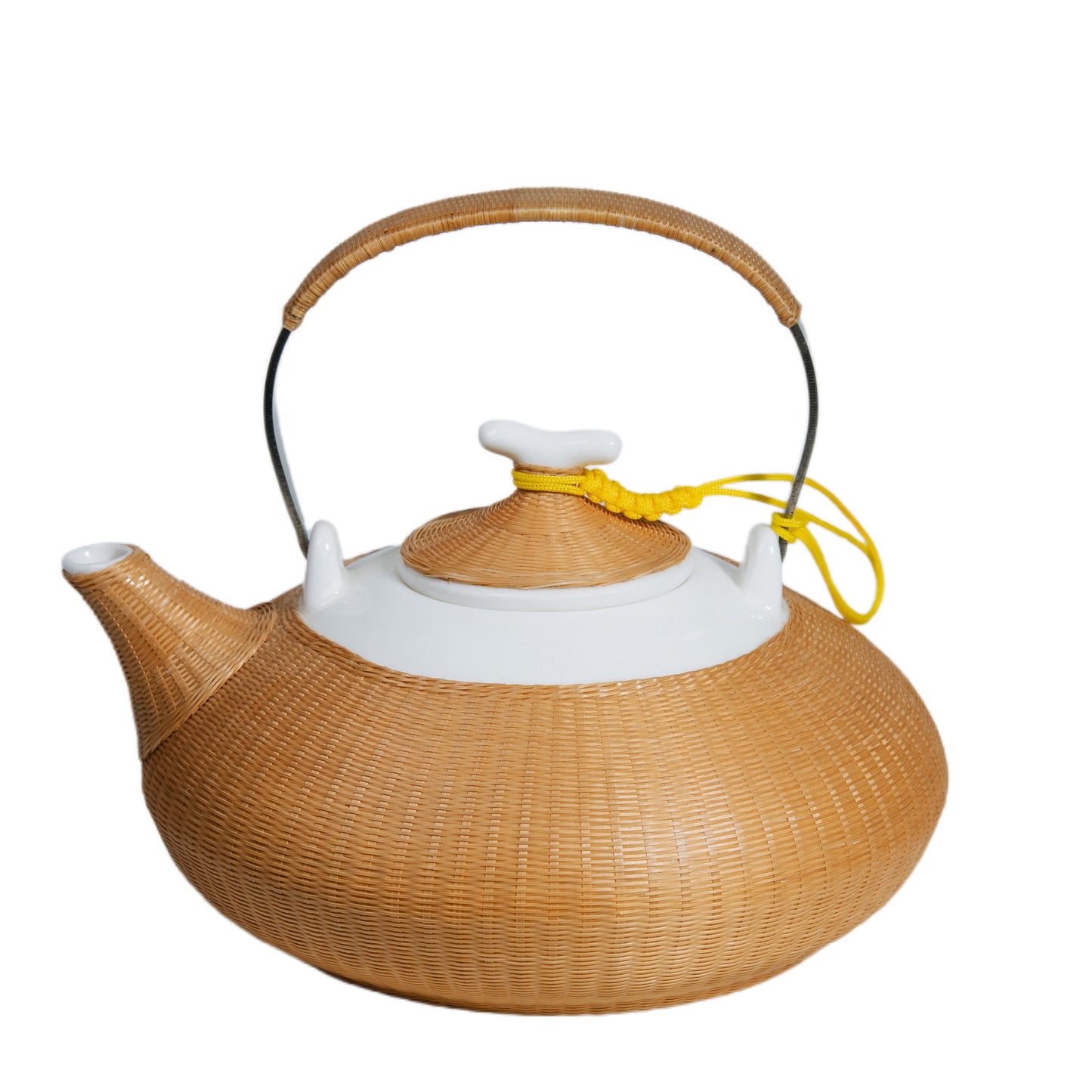 Bamboo Woven Porcelain Large Round Teapot Set – Premium Teapot and Cups, Eco-Friendly Handcrafted Drinkware for Tea, Coffee &amp; More